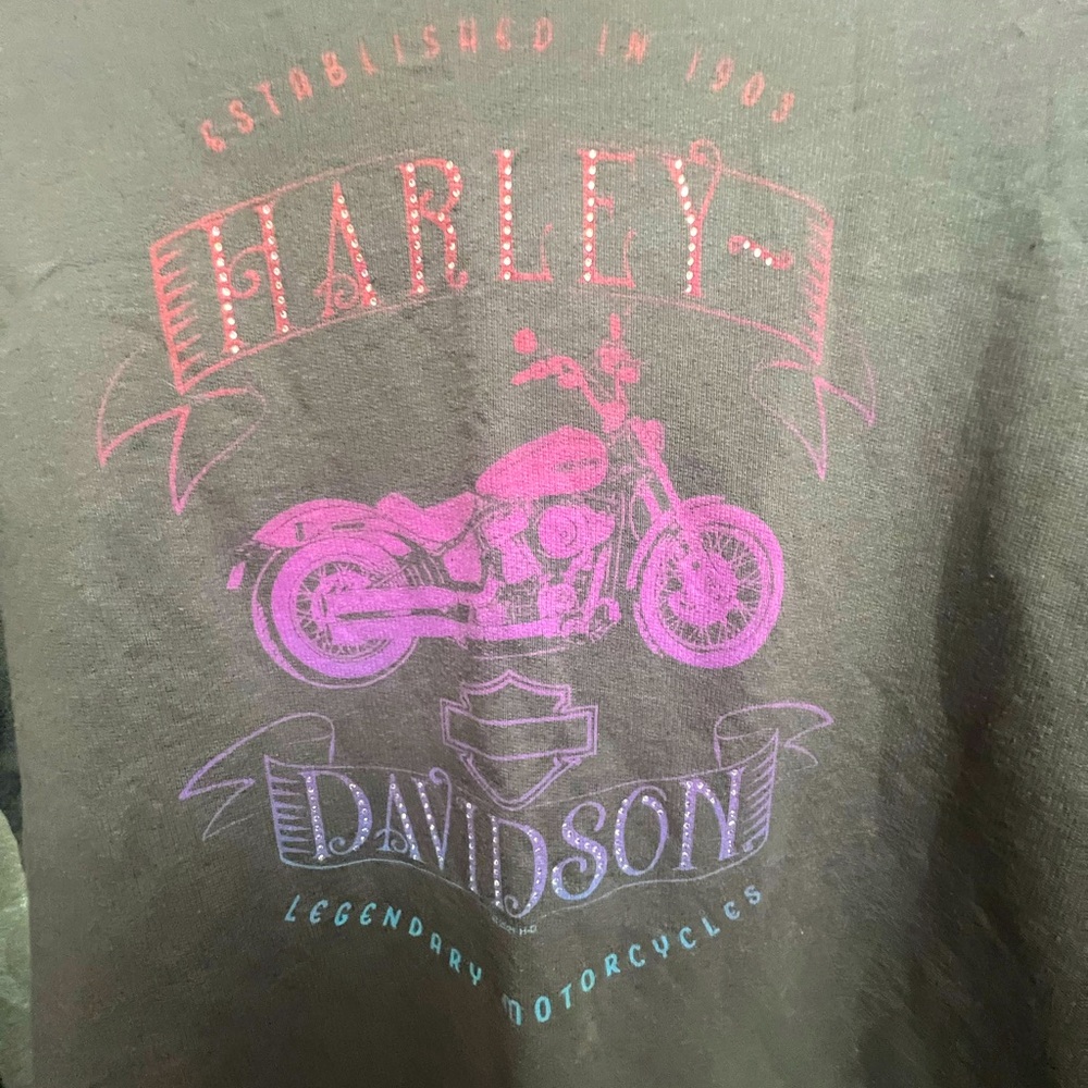 Harley-Davidson Black Sweatshirt with Pink & Purple Motorcycle Graphic